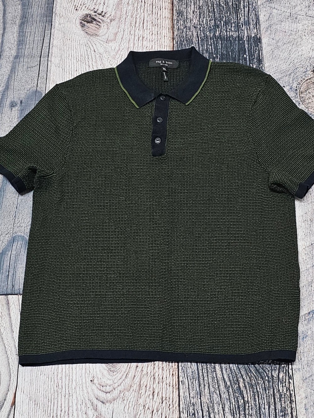 Rag & Bone Two Tone Knit Polo Shirt Short Sleeve Silk Blend Men’s XL Retro